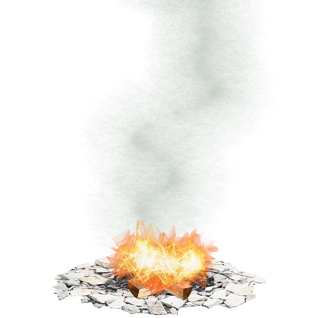 焚き火シートの上に焚き火台が設置され、火の粉が地面に落ちるのを防いでいる様子