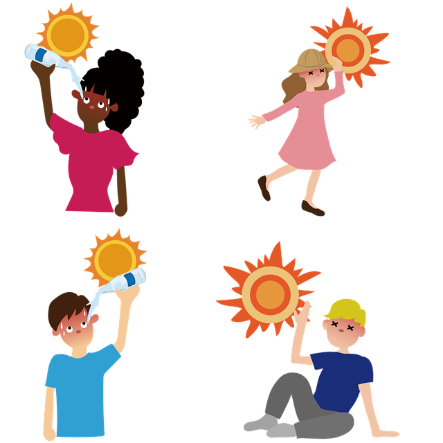 日差しが強い中でのキャンプにおける注意喚起のイラスト