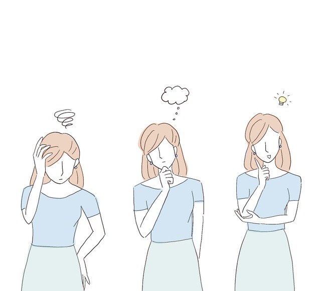 ノート選びで失敗しないための注意点を表す、考え込んでいる人のイメージ