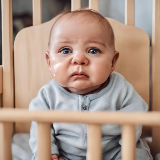 ベビーカメラをベビーベッドに取り付ける様子