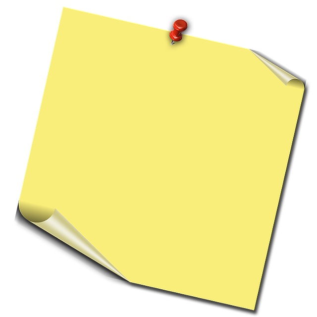 付箋が剥がれて落ちている様子と注意を促すマーク